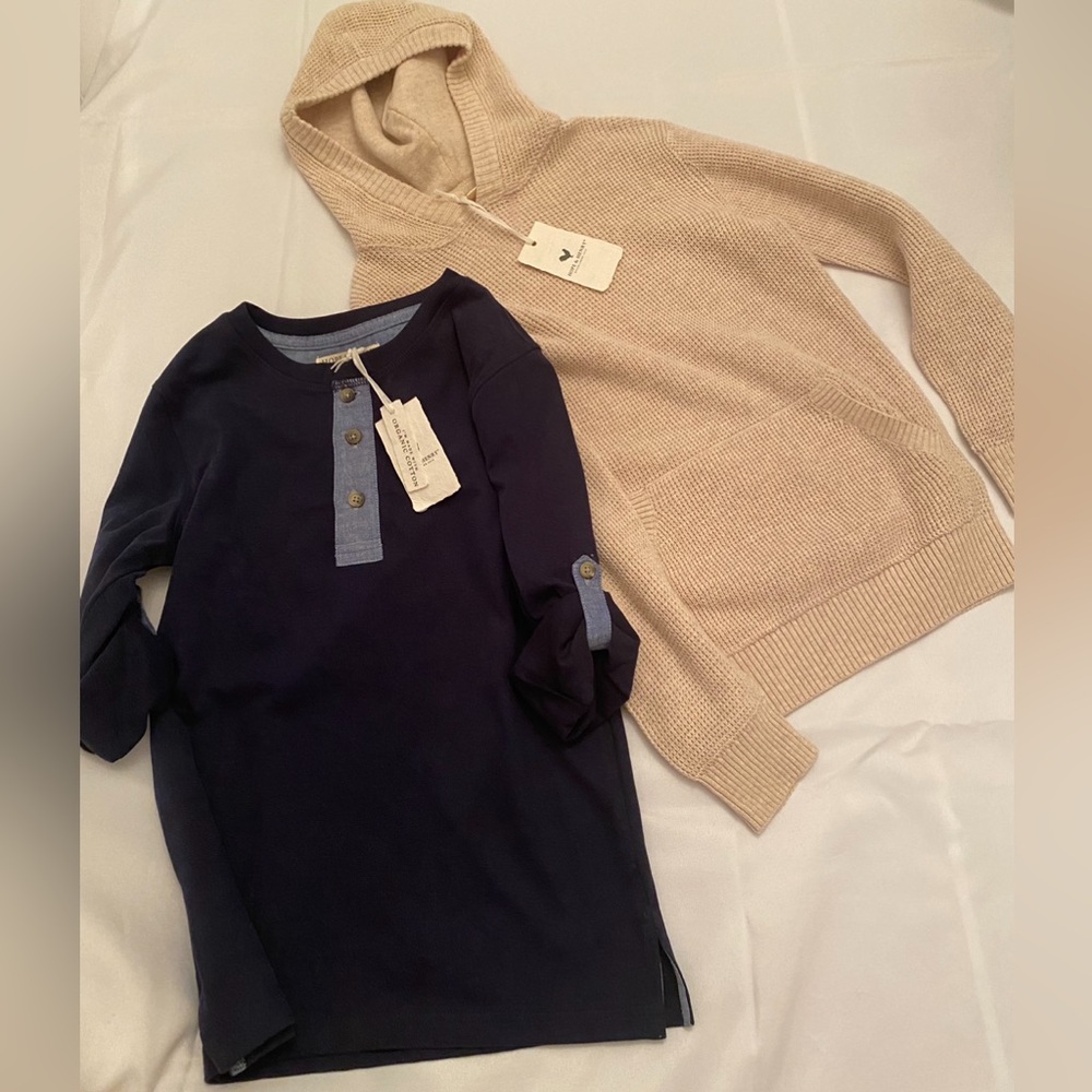 NWT Hope & Henry sweater hoodie and henley shirt sz M organic cotton two pieces